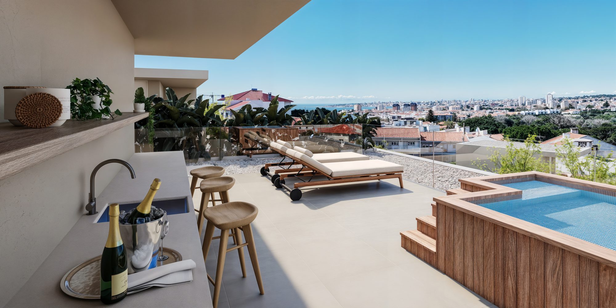 Terraço de cobertura com piscina