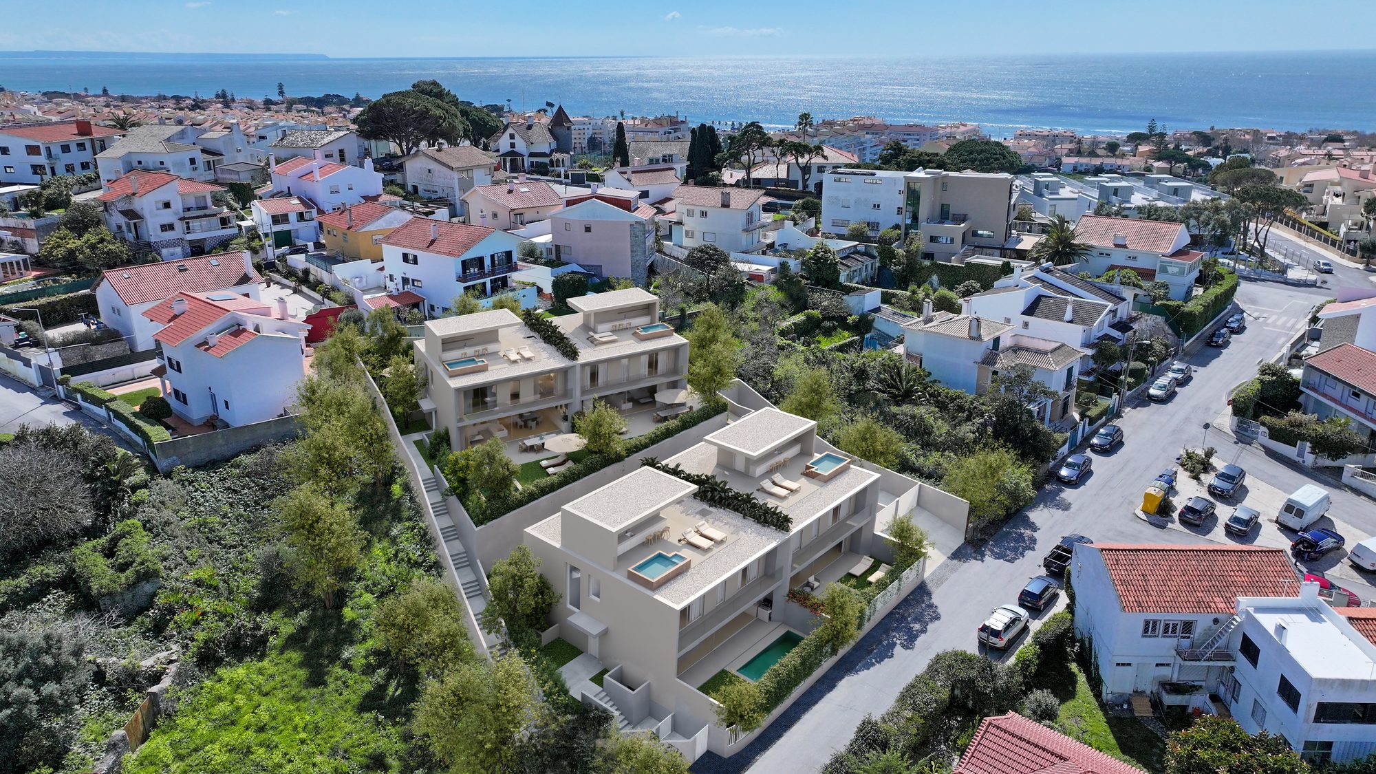 Vista aérea do condomínio fechado Maison Lagrange, em São Pedro do Estoril